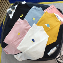 Load image into Gallery viewer, Korean cartoon Embroidery Loose basic t shirt autumn long Sleeve Simple T-shirts for Women