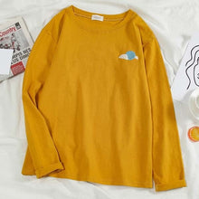 Load image into Gallery viewer, Korean cartoon Embroidery Loose basic t shirt autumn long Sleeve Simple T-shirts for Women