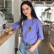 Load image into Gallery viewer, Korean cartoon Embroidery Loose basic t shirt autumn long Sleeve Simple T-shirts for Women