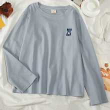 Load image into Gallery viewer, Korean cartoon Embroidery Loose basic t shirt autumn long Sleeve Simple T-shirts for Women